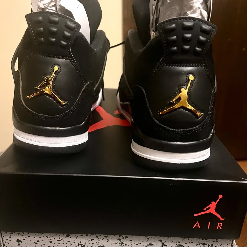 AJ Jordan 4 Royalty Black/Metallic Gold-White Mens Size 12 - Picture 9 of 10